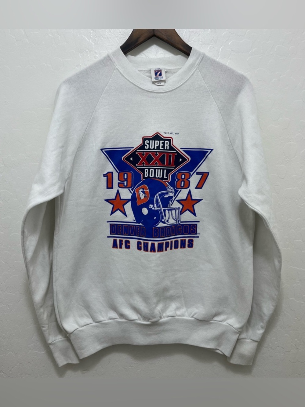 Vintage Denver Broncos Logo 7 Super Bowl XXII 22 1987 Sweatshirt L Pullover